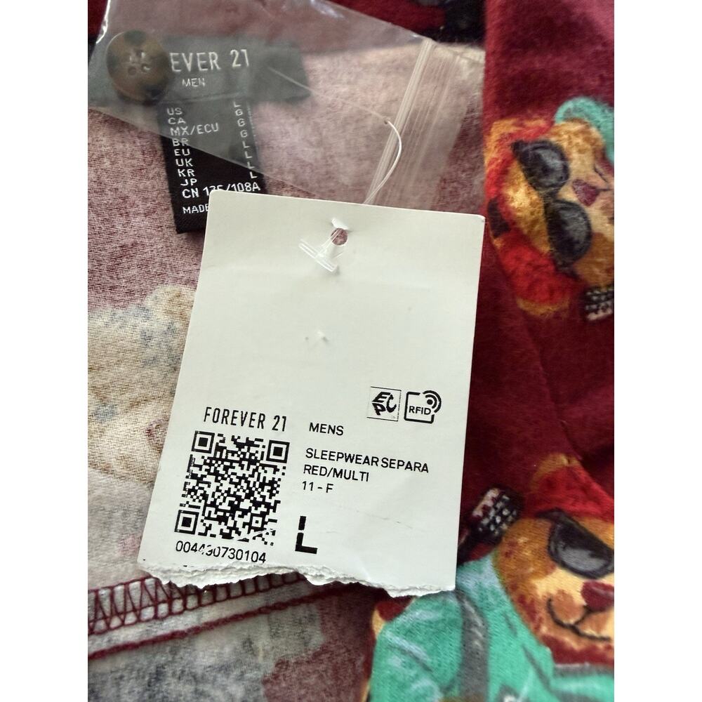 Forever 21 Mens Teddy Bear Print Flannel Lounge Sleep Shirt Pajama Top Large New - Picture 7 of 9